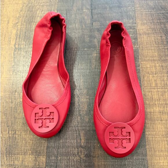 Tory Burch Minnie Travel Ballet Flats Red Leather Size 6.5 - Picture 7 of 7